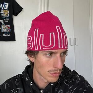 Brand New Lulu Lemon Sold Out Pink Spellout Merino Wool Skullcap Beanie Cap